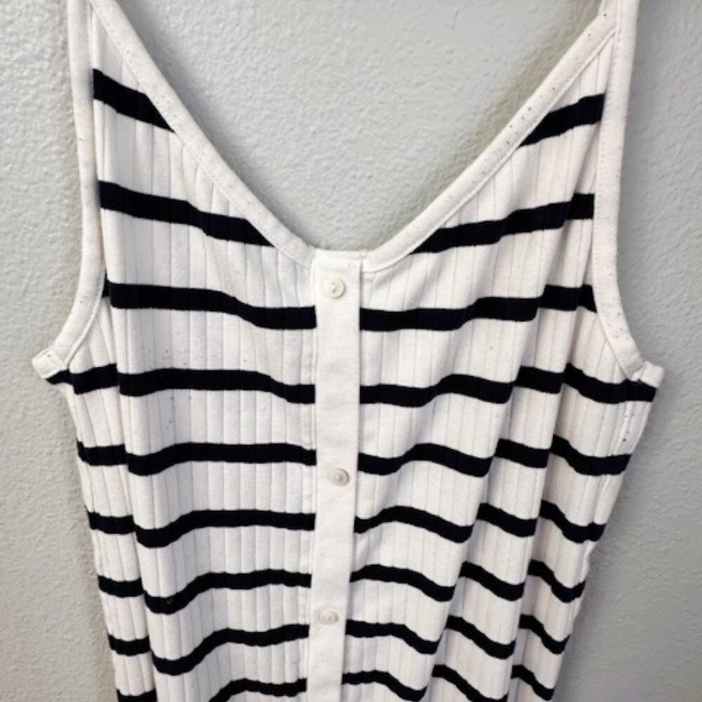 Aerie Ribbed Navy & White Striped Button Front Midi Dress Camisole Straps Size L - Picture 3 of 13